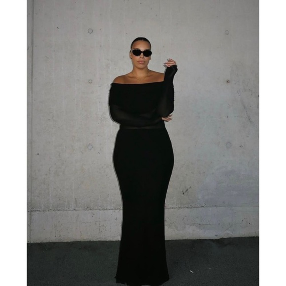 Commense Black Maxi Dress Off Shoulder Long‎ Sleeve Evening Gown Party Dress XL